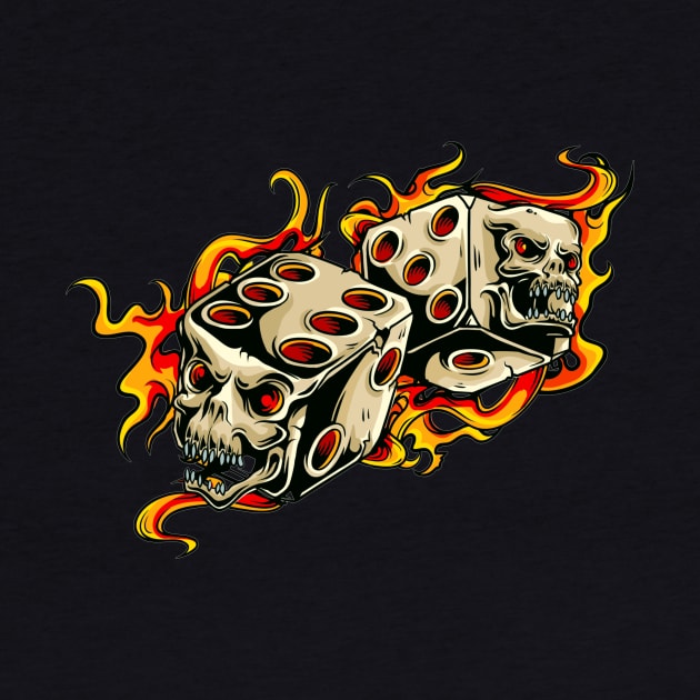 Grinning skull dice and flames by pickledpossums